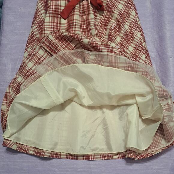 Bonnie Jean Red Ivory & Metallic Bow Front Plaid Dress with Cardigan Size 12 - Picture 12 of 14